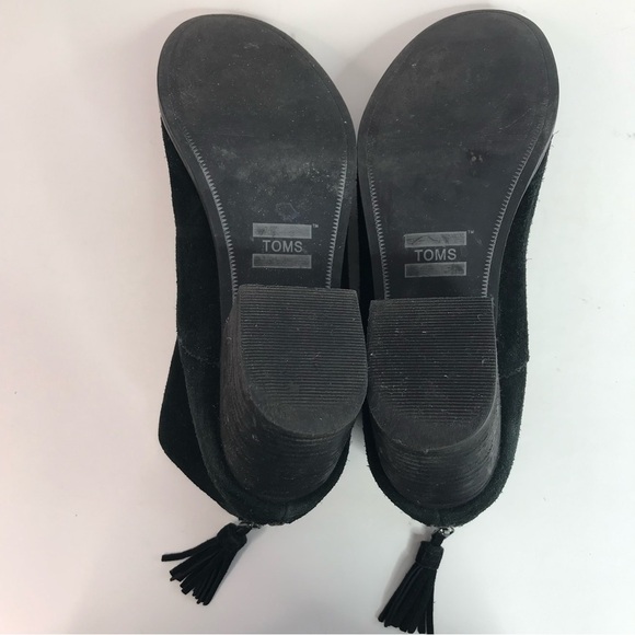 TOMS Black Suede Stacked Block Heel Size 10 Ankle Boots Booties - Picture 8 of 16